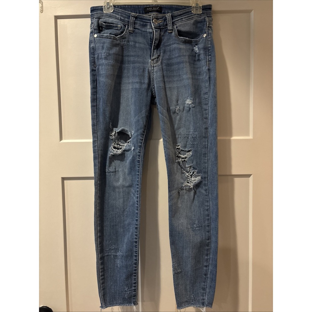 Judy Blue Distressed Skinny Jeans Size 29 Women's Mid Rise Stretch Raw‎ Hem